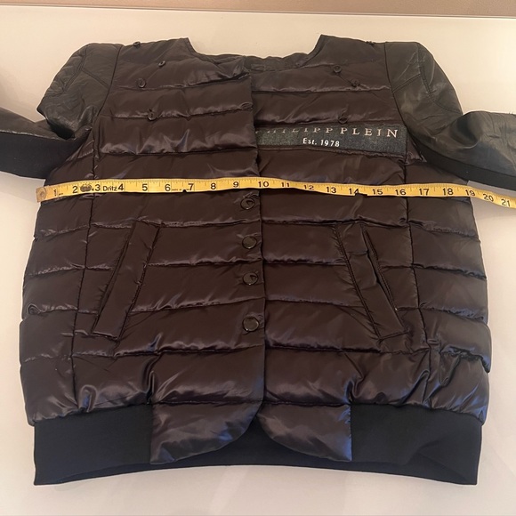 Statement Puffer Bomber Jacket Quilted Body Leather Sleeve Tiger Back Patch - Picture 10 of 16